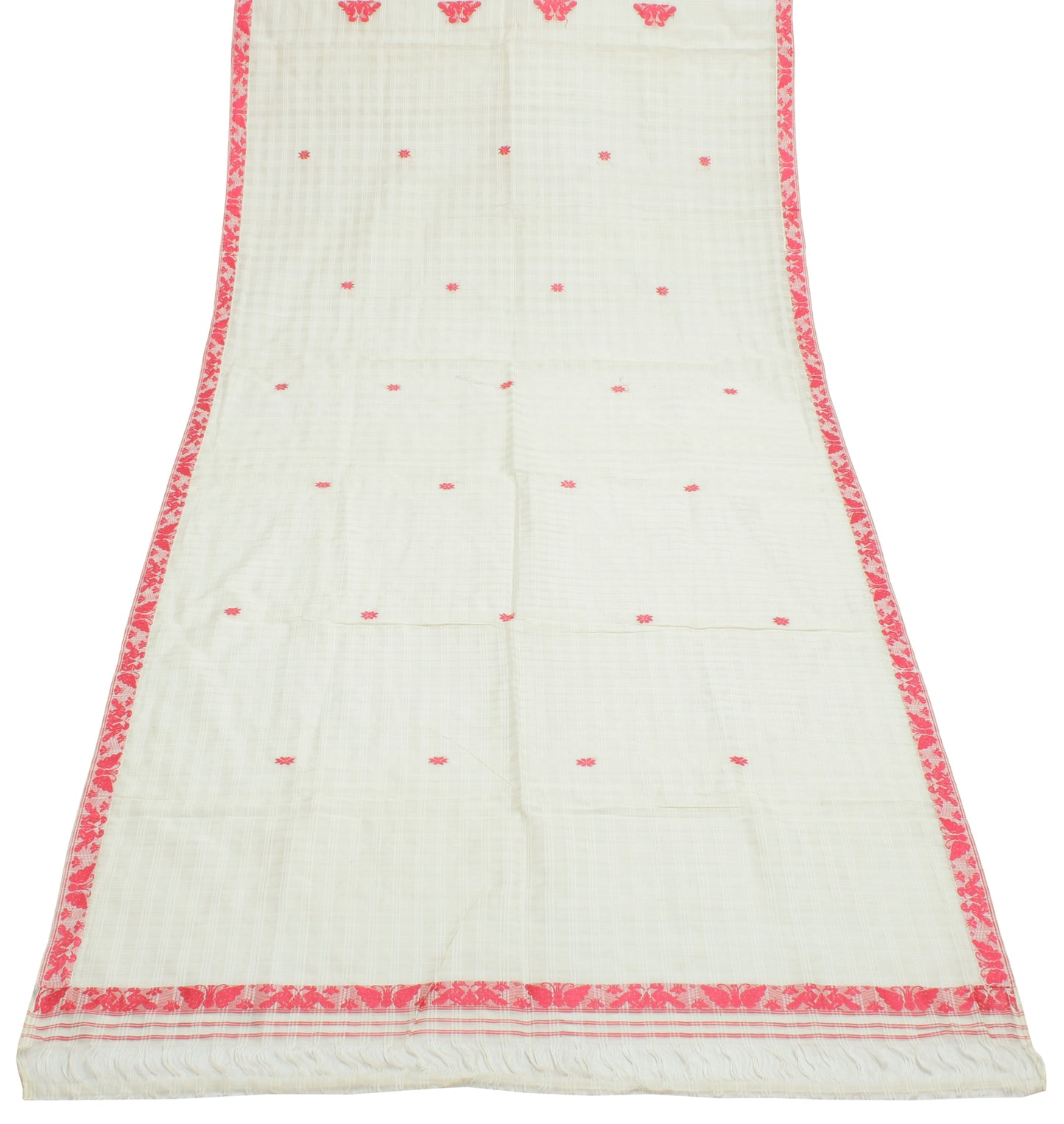Sushila Vintage Cream Indian Dupatta Pure Cotton Woven Long Stole Scarves Hijab