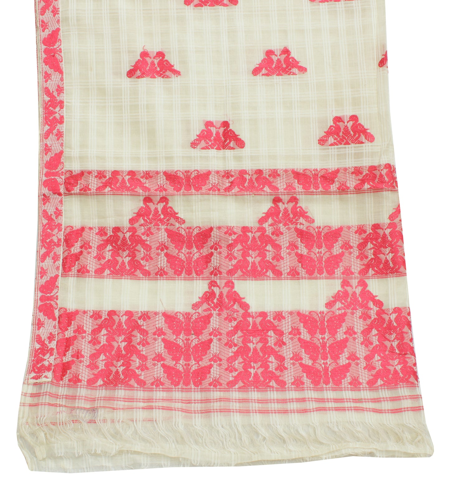 Sushila Vintage Cream Indian Dupatta Pure Cotton Woven Long Stole Scarves Hijab