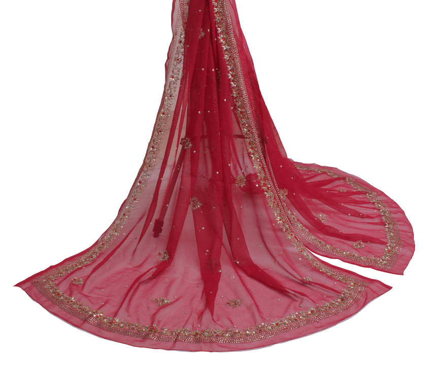 Sushila Vintage Red Dupatta Blend Georgette Silk Zari Embroidered Long Stole