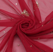 Sushila Vintage Red Dupatta Blend Georgette Silk Zari Embroidered Long Stole