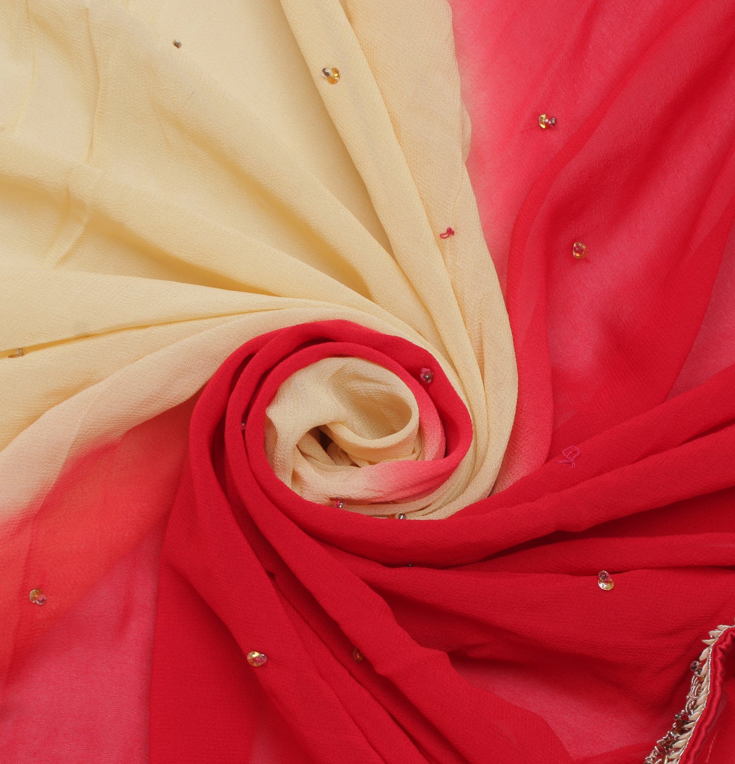 Sushila Vintage Cream Dupatta Pure Georgette Silk Hand Beaded Zardozi Long Stole