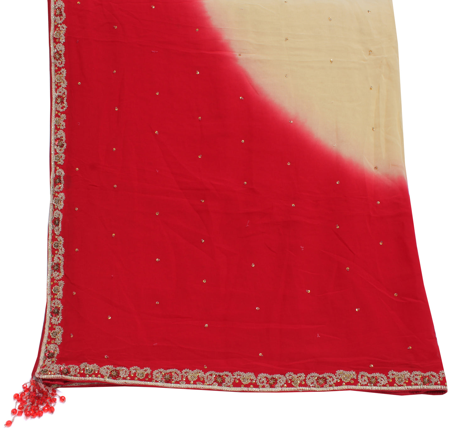 Sushila Vintage Cream Dupatta Pure Georgette Silk Hand Beaded Zardozi Long Stole