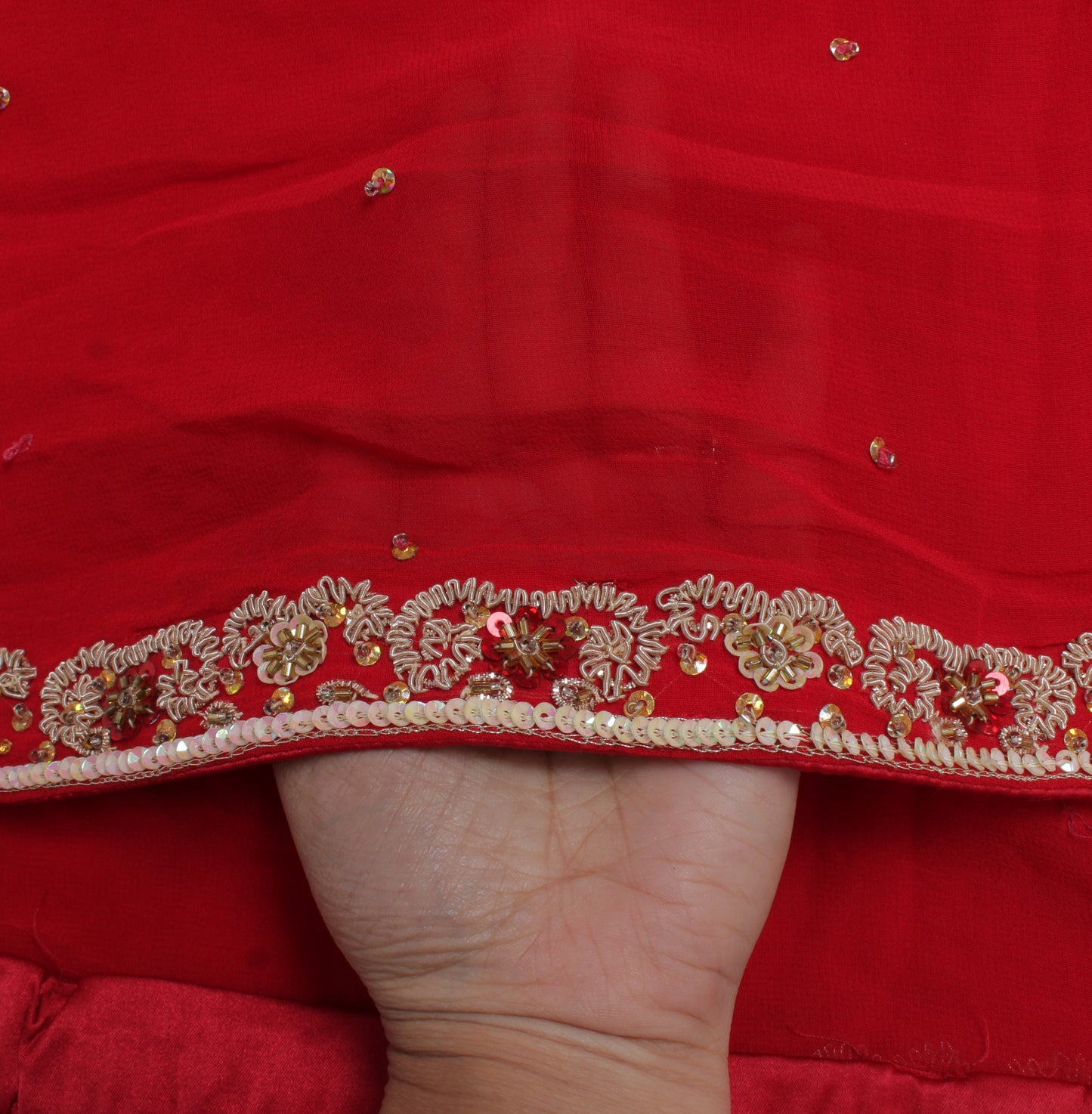 Sushila Vintage Cream Dupatta Pure Georgette Silk Hand Beaded Zardozi Long Stole