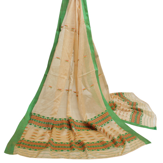 Sushila Vintage Cream Indian Dupatta Blend Silk Woven Long Stole Scarves Hijab