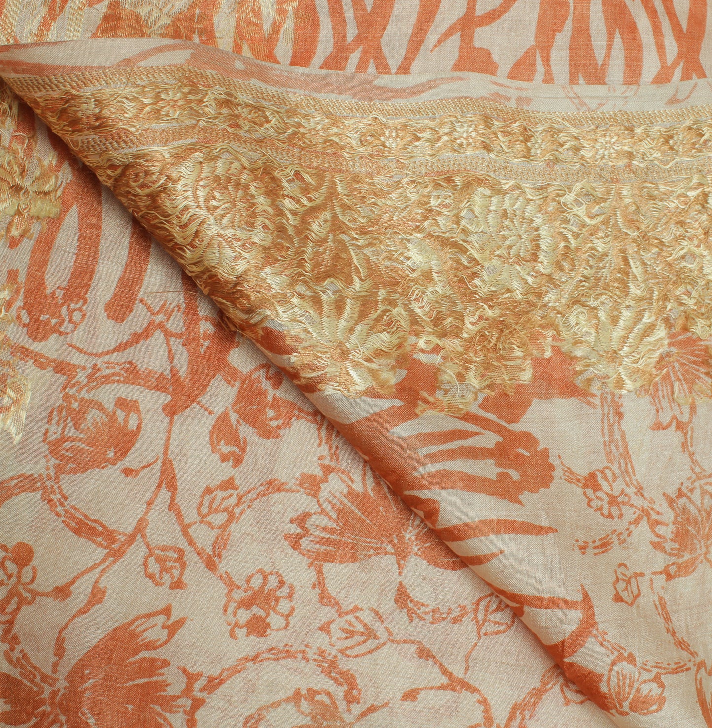 Sushila Vintage Cream Dupatta 100% Pure Silk Woven & Printed Long Stole Hijab