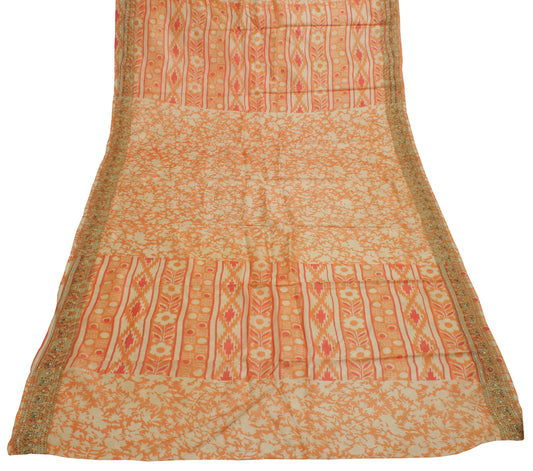 Sushila Vintage Orange Indian Dupatta 100% Pure Silk Printed Long Stole Hijab