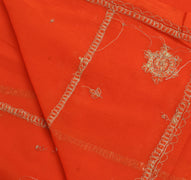 Sushila Vintage Orange Dupatta Blend Chiffon Silk Hand Beaded Zardozi Long Stole