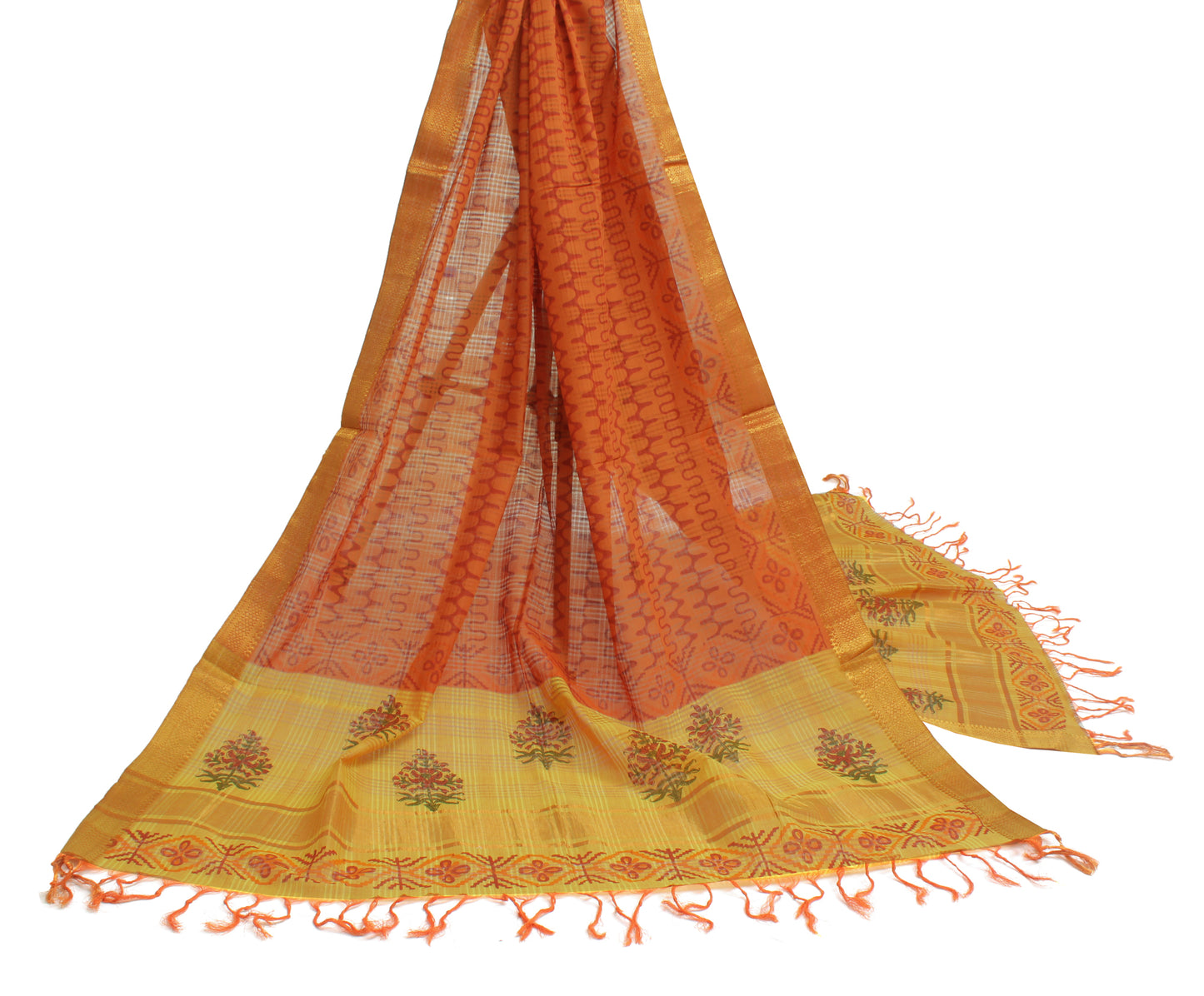 Sushila Vintage Orange Indian Dupatta 100% Pure Cotton Printed Long Stole Hijab