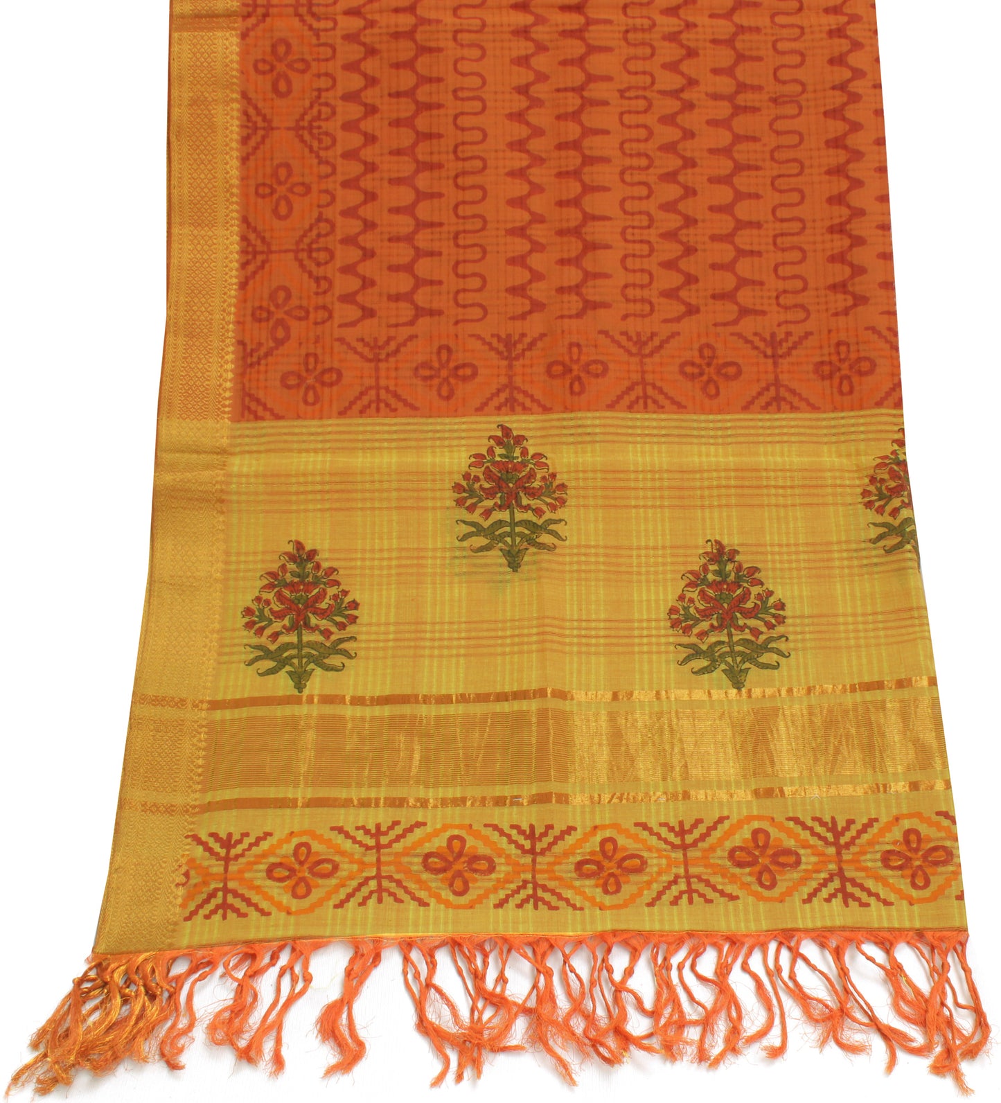 Sushila Vintage Orange Indian Dupatta 100% Pure Cotton Printed Long Stole Hijab
