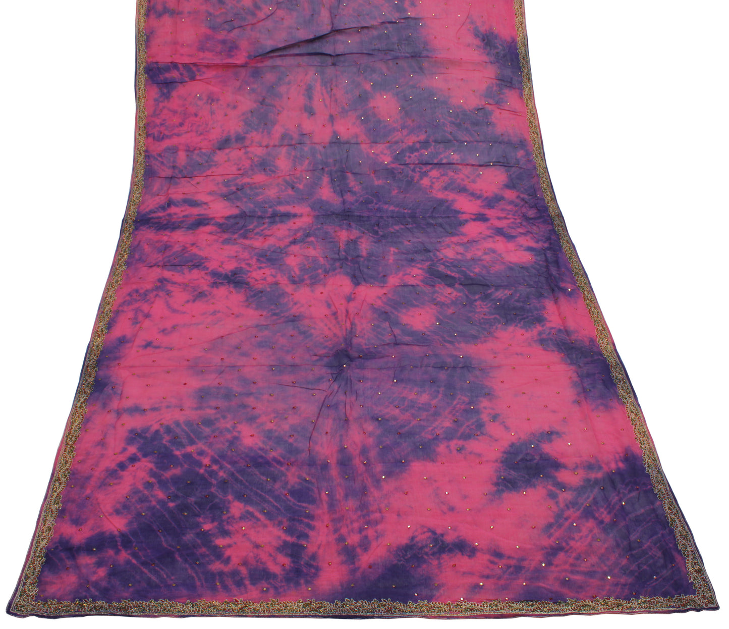 Sushila Vintage Indian Tie Dye Dupatta Pure Chiffon Silk Hand Beaded Long Stole