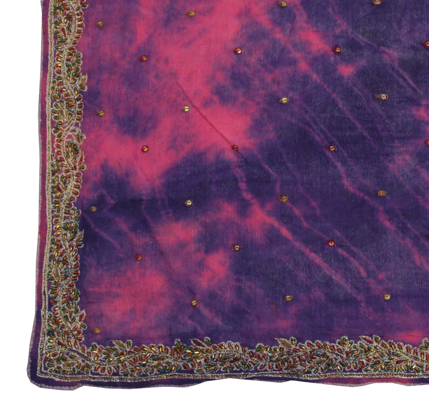 Sushila Vintage Indian Tie Dye Dupatta Pure Chiffon Silk Hand Beaded Long Stole