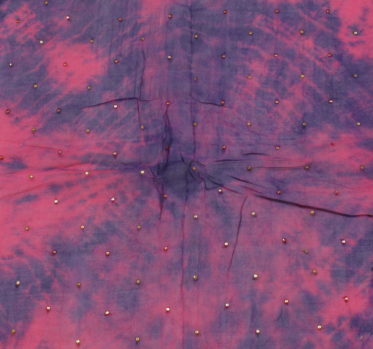 Sushila Vintage Indian Tie Dye Dupatta Pure Chiffon Silk Hand Beaded Long Stole