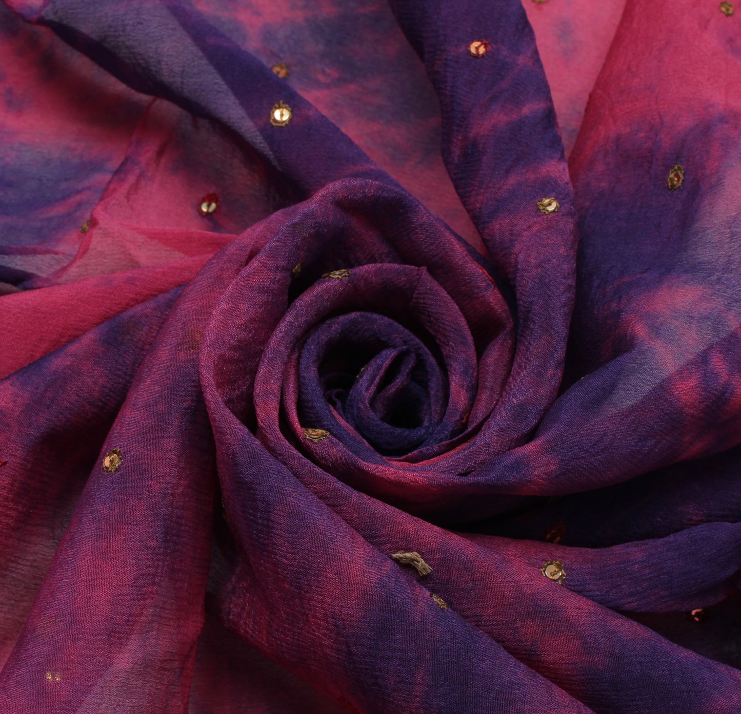 Sushila Vintage Indian Tie Dye Dupatta Pure Chiffon Silk Hand Beaded Long Stole