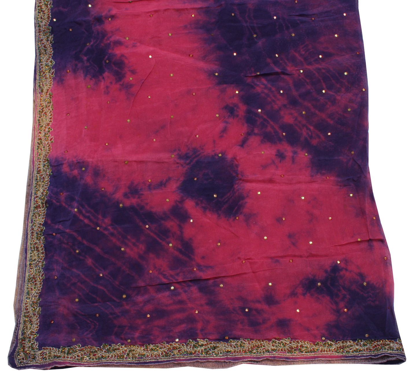 Sushila Vintage Indian Tie Dye Dupatta Pure Chiffon Silk Hand Beaded Long Stole