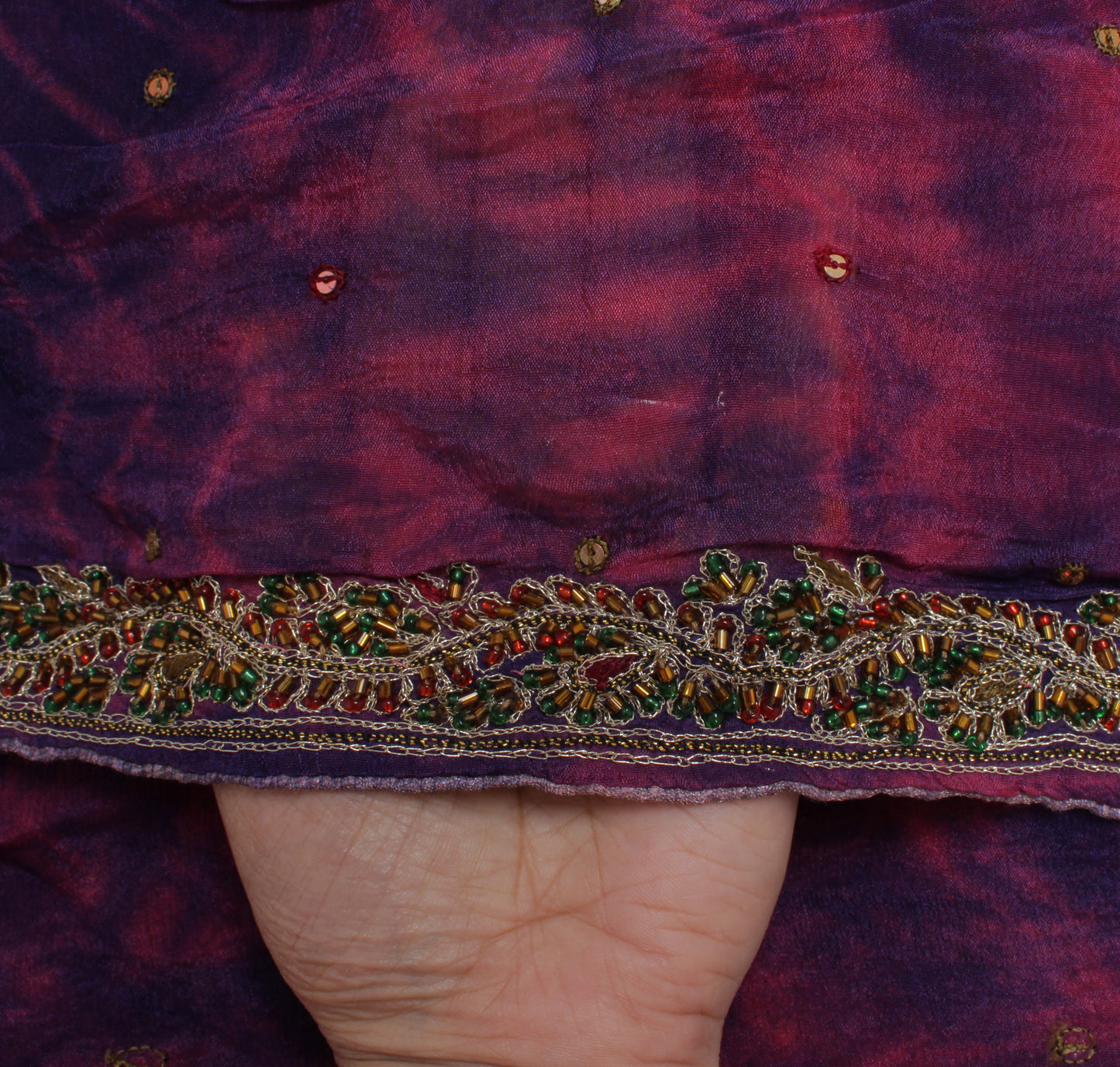 Sushila Vintage Indian Tie Dye Dupatta Pure Chiffon Silk Hand Beaded Long Stole