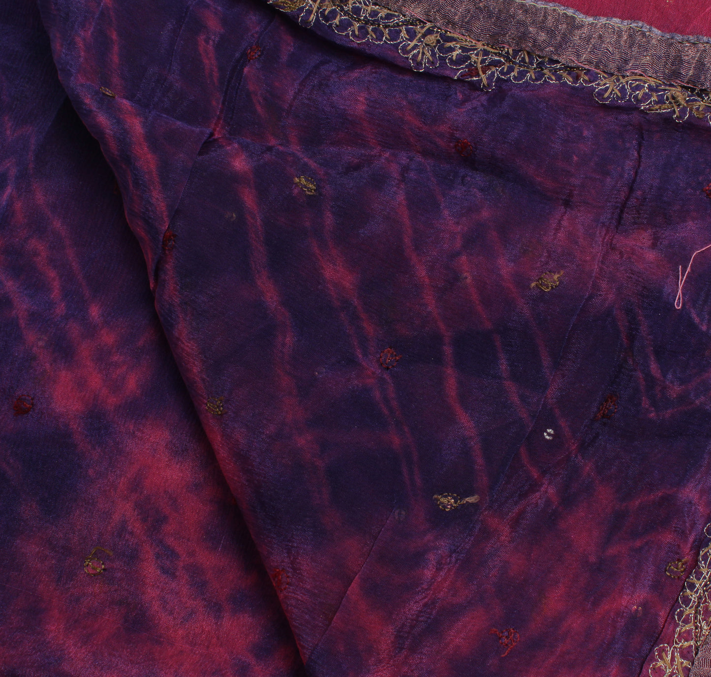 Sushila Vintage Indian Tie Dye Dupatta Pure Chiffon Silk Hand Beaded Long Stole