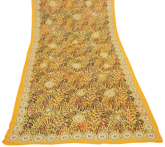 Sushila Vintage Yellow Dupatta Pure Georgette Silk Printed Long Stole Scarves