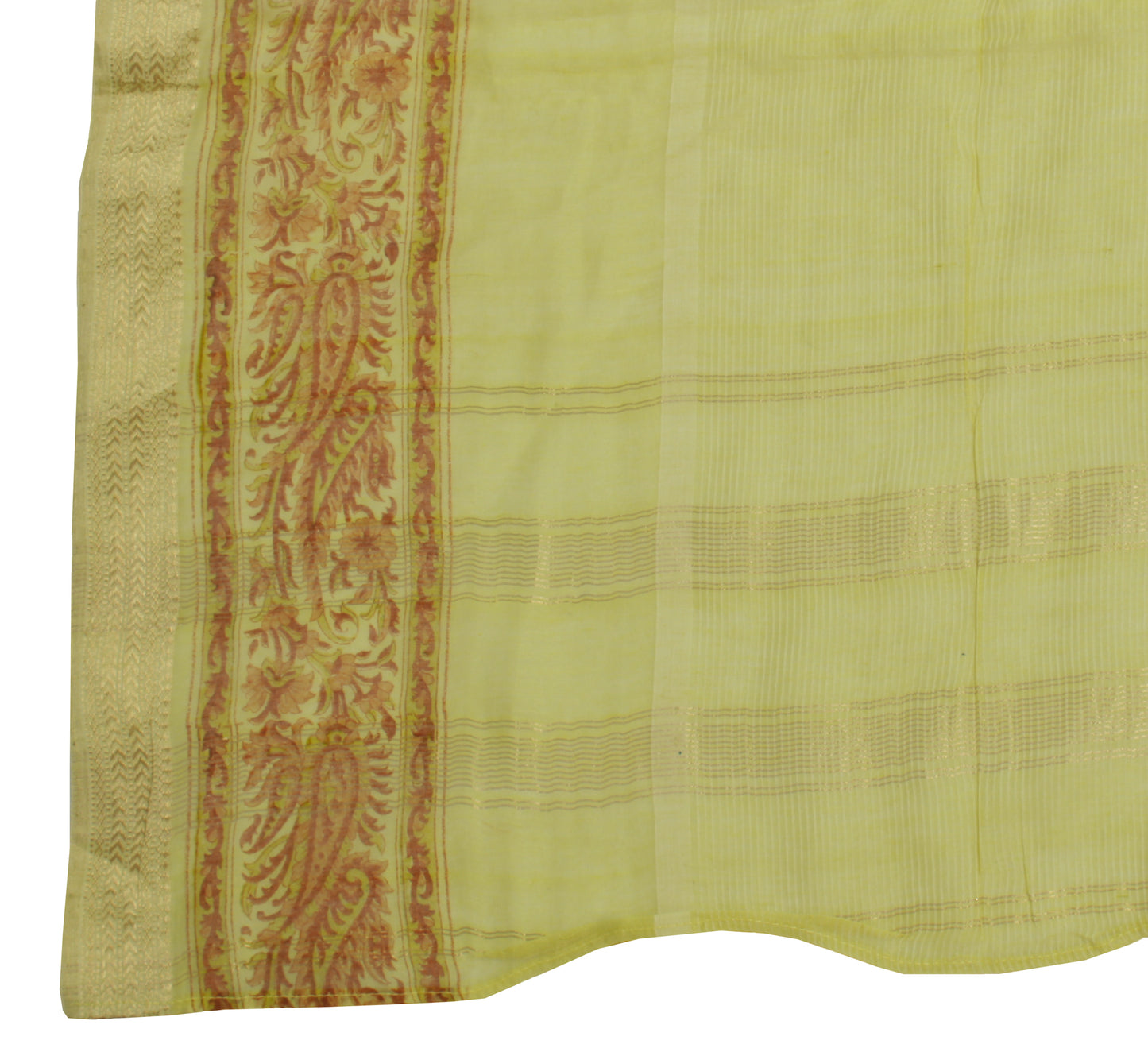 Sushila Vintage Lemon Green Dupatta Pure Cotton Woven & Printed Long Stole Veil