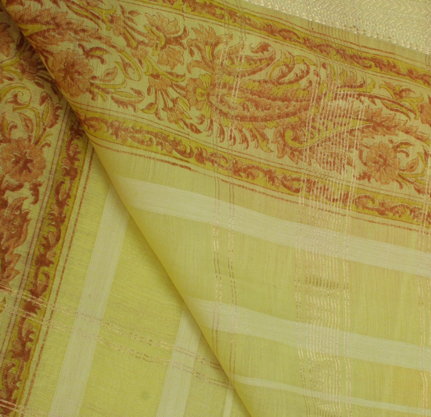 Sushila Vintage Lemon Green Dupatta Pure Cotton Woven & Printed Long Stole Veil