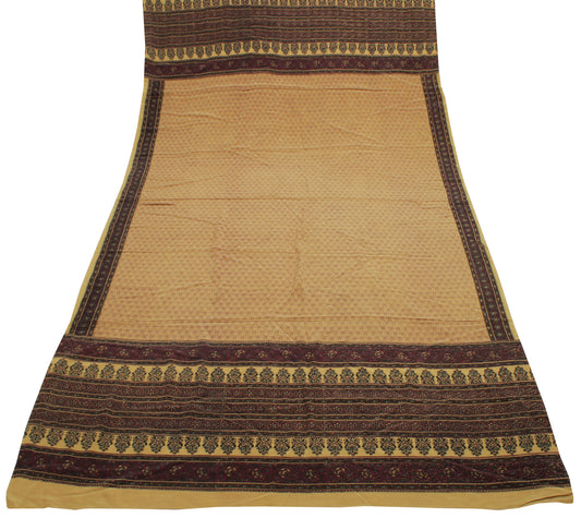Sushila Vintage Cream Indian Dupatta Pure Crepe Silk Printed Long Stole Scarves