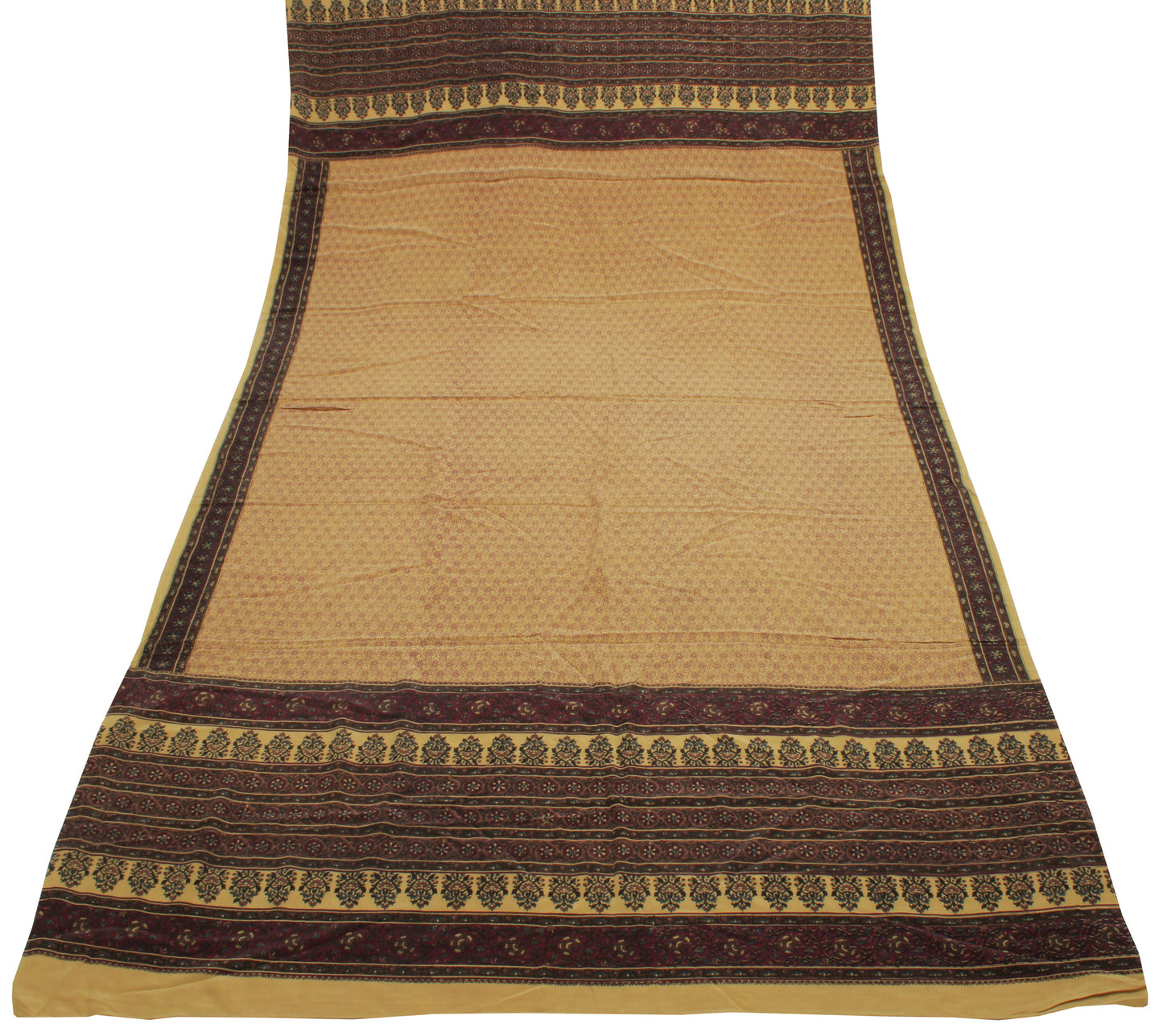 Sushila Vintage Cream Indian Dupatta Pure Crepe Silk Printed Long Stole Scarves