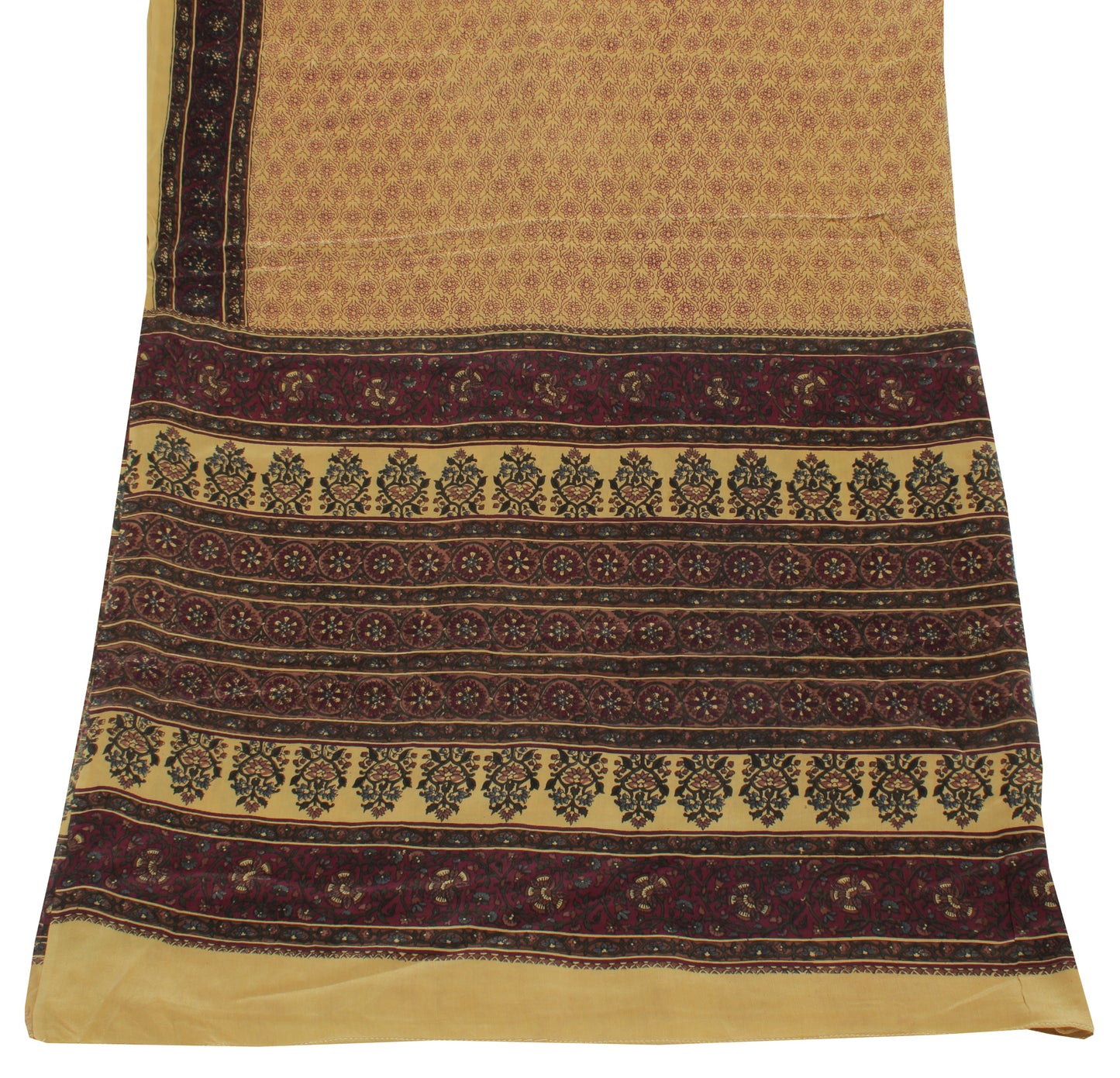 Sushila Vintage Cream Indian Dupatta Pure Crepe Silk Printed Long Stole Scarves