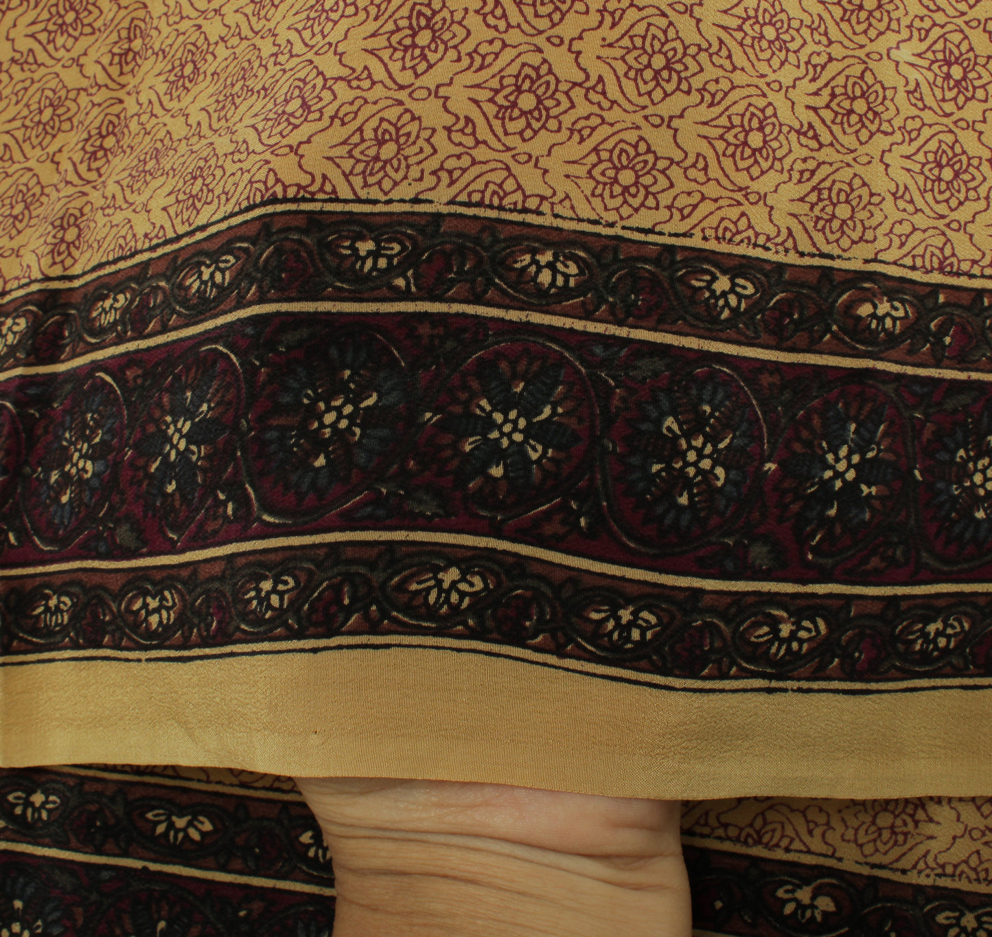 Sushila Vintage Cream Indian Dupatta Pure Crepe Silk Printed Long Stole Scarves