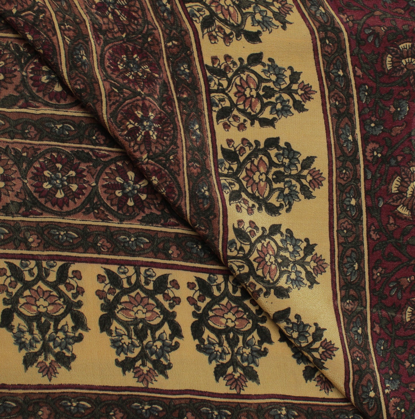 Sushila Vintage Cream Indian Dupatta Pure Crepe Silk Printed Long Stole Scarves