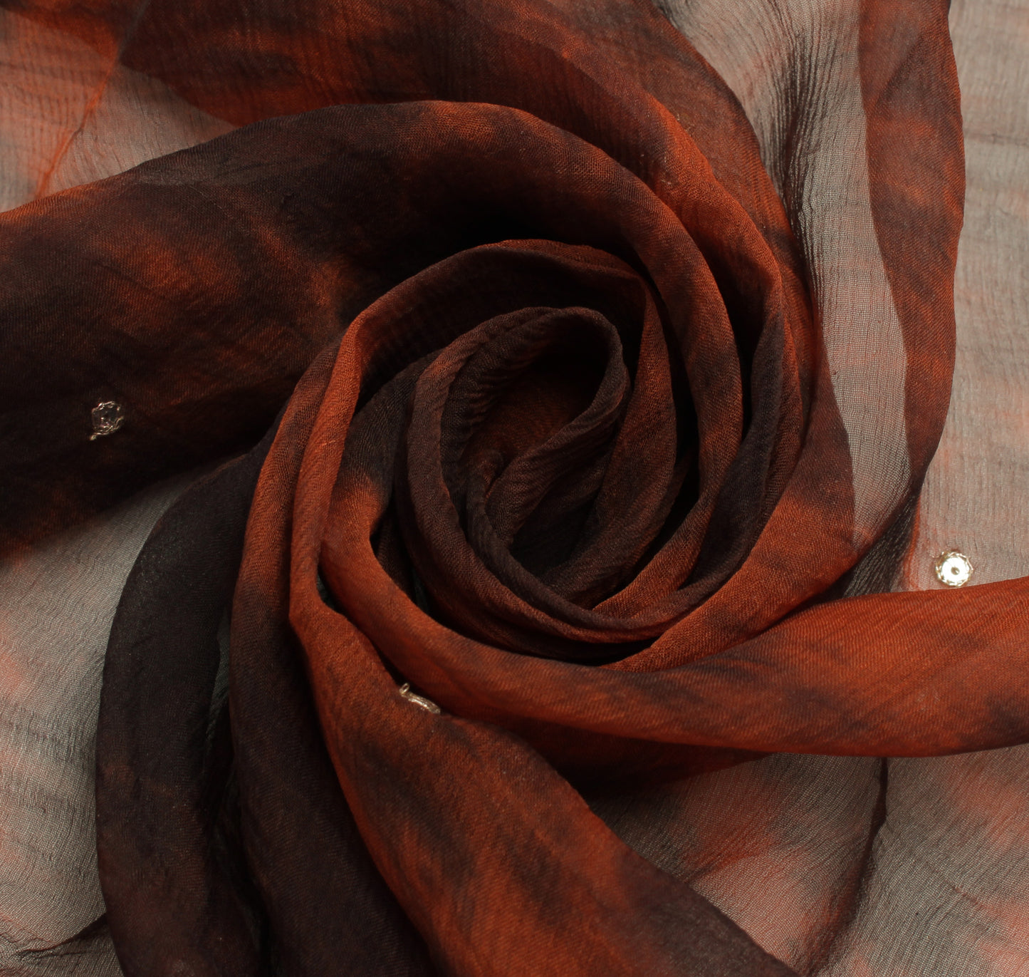 Sushila Vintage Brown Tie-Dye Dupatta Pure Chiffon Silk Hand Beaded Long Stole