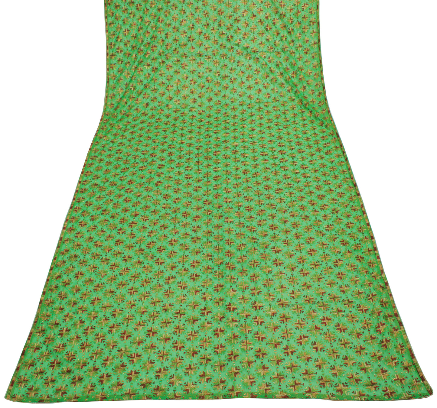 Sushila Vintage Green Dupatta Blend Chiffon Silk Phulkari Embroidered Long Stole
