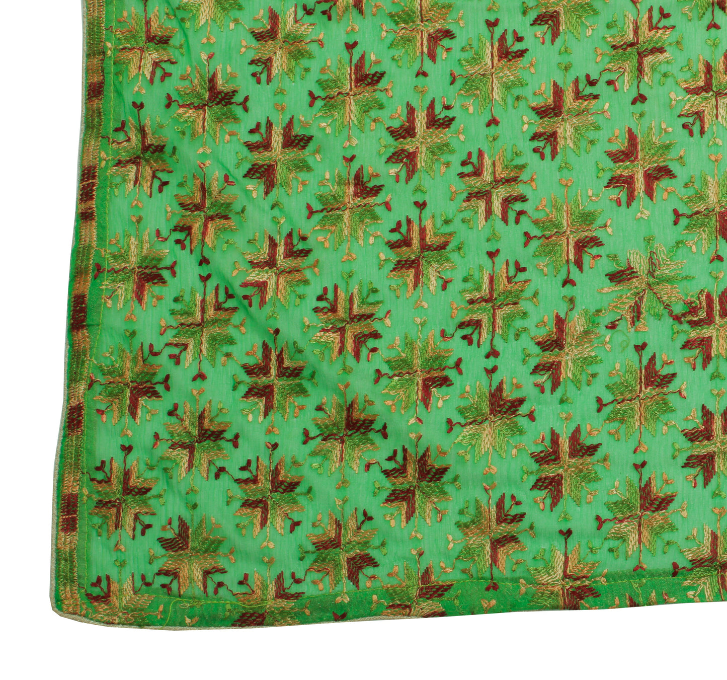 Sushila Vintage Green Dupatta Blend Chiffon Silk Phulkari Embroidered Long Stole
