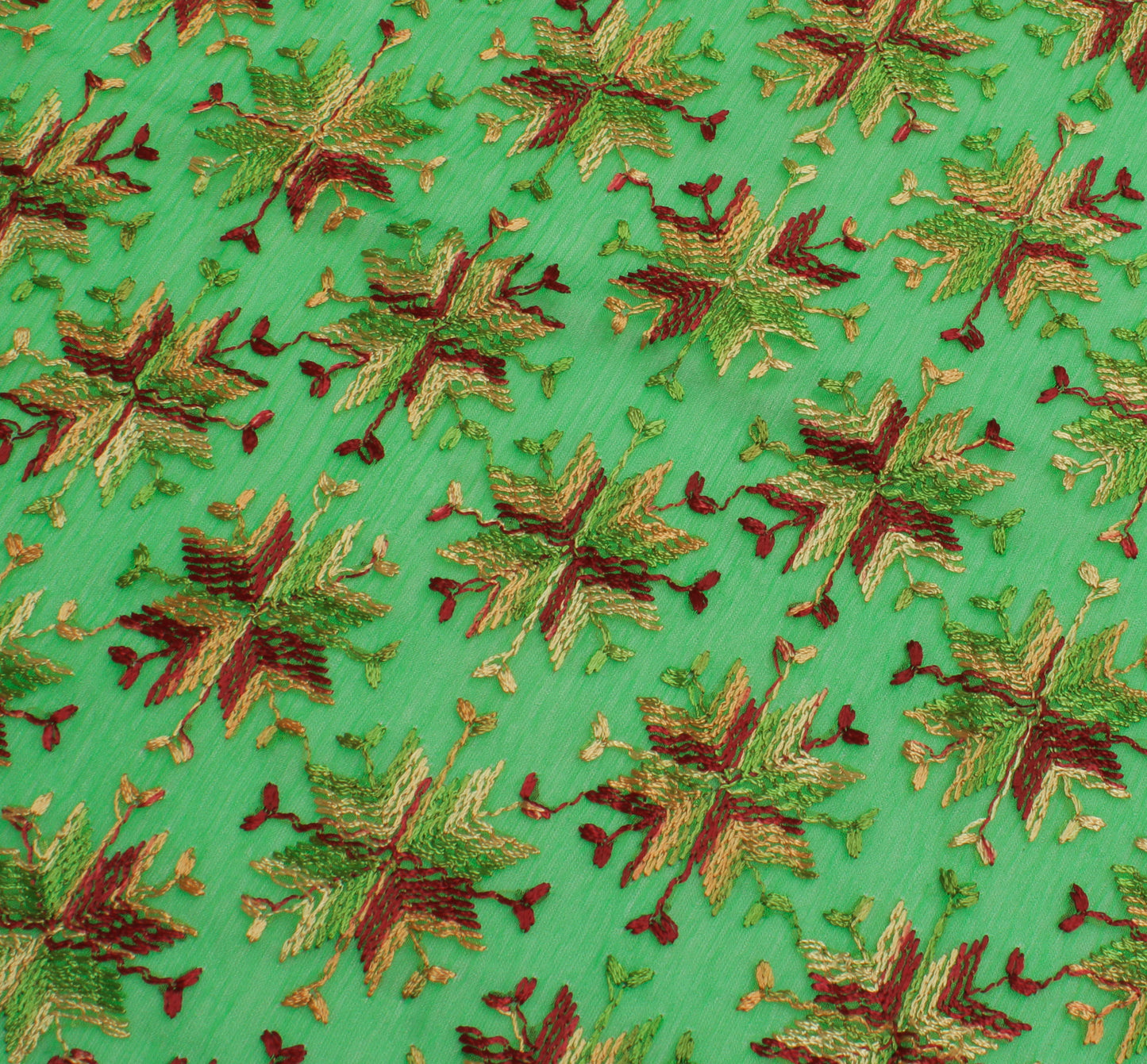 Sushila Vintage Green Dupatta Blend Chiffon Silk Phulkari Embroidered Long Stole