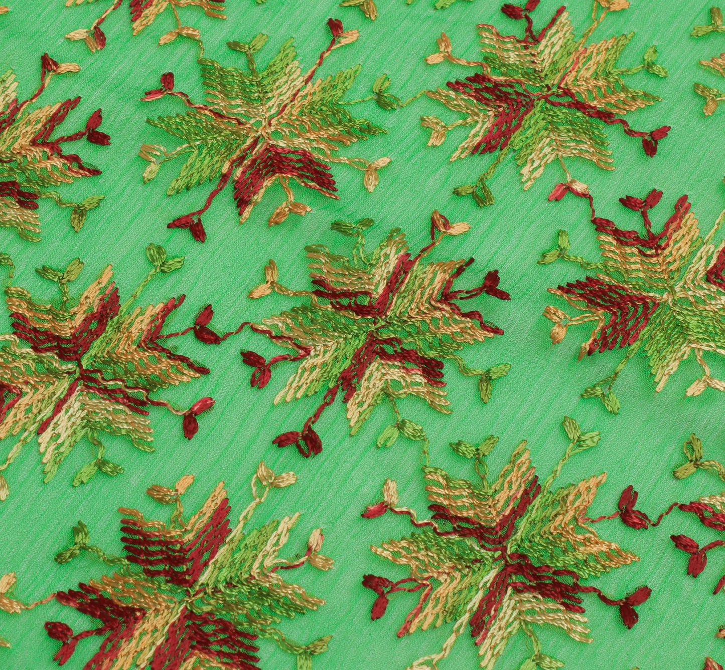 Sushila Vintage Green Dupatta Blend Chiffon Silk Phulkari Embroidered Long Stole