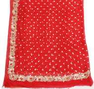 Sushila Vintage Red & Orange Dupatta Pure Georgette Silk Embroidered Long Stole