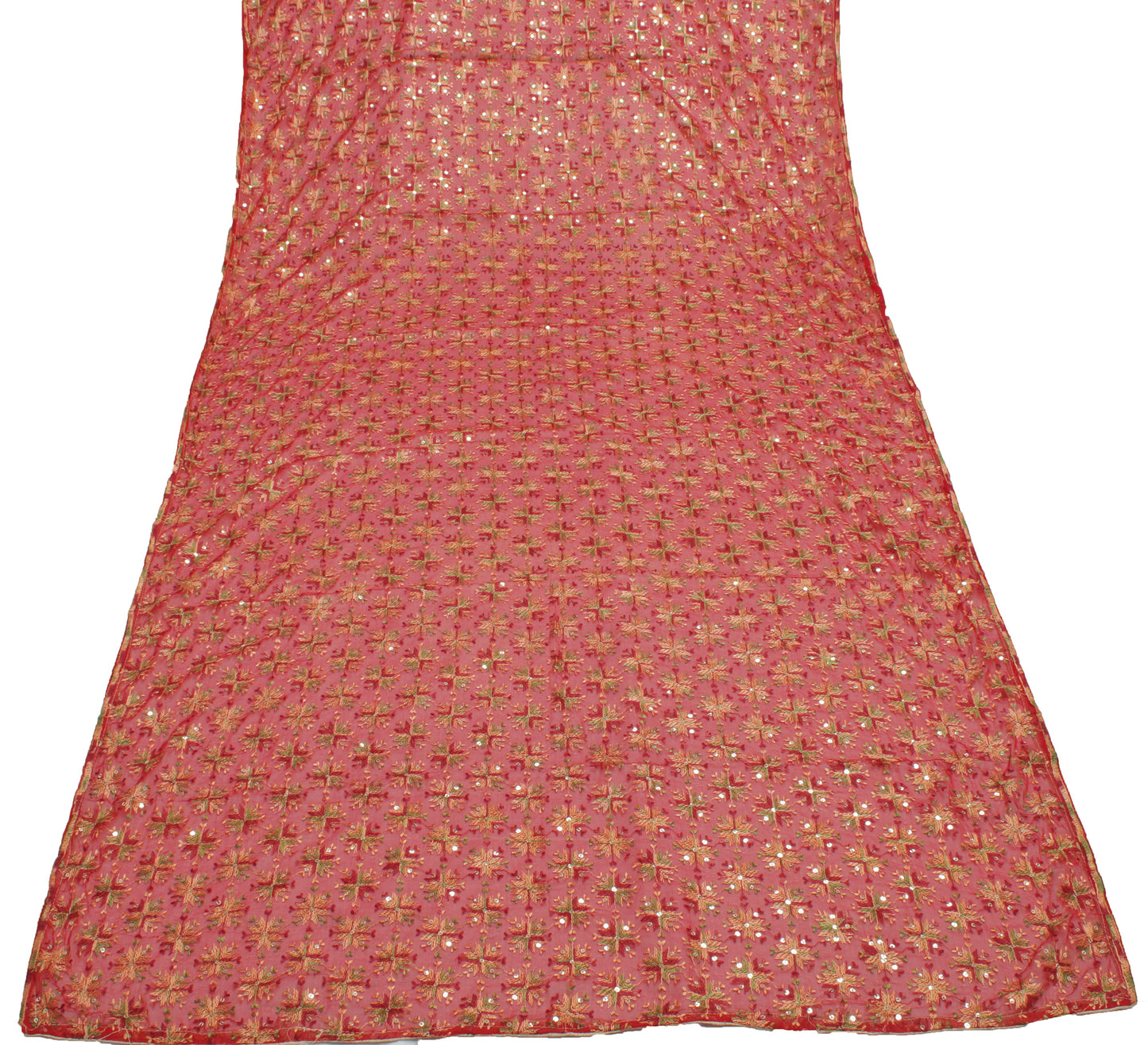 Sushila Vintage Red Dupatta Blend Chiffon Silk Phulkari Embroidered Long Stole