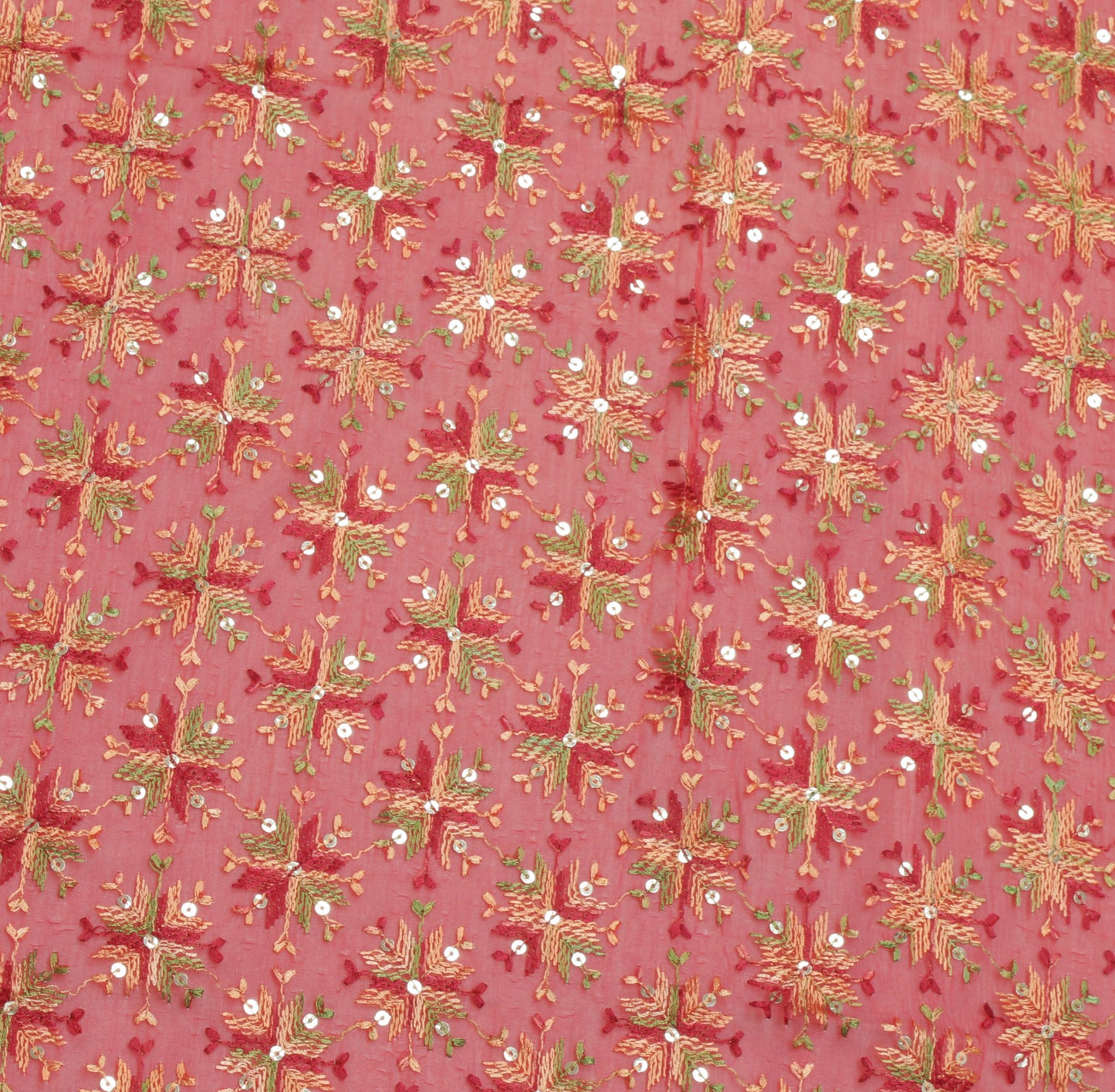 Sushila Vintage Red Dupatta Blend Chiffon Silk Phulkari Embroidered Long Stole