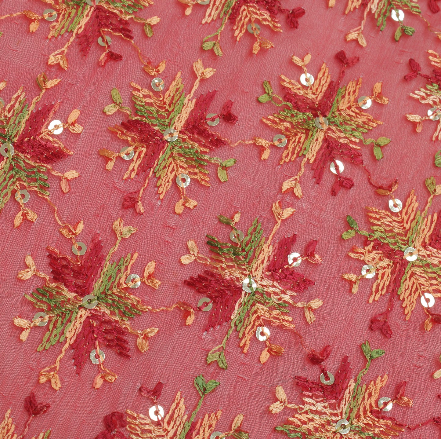 Sushila Vintage Red Dupatta Blend Chiffon Silk Phulkari Embroidered Long Stole