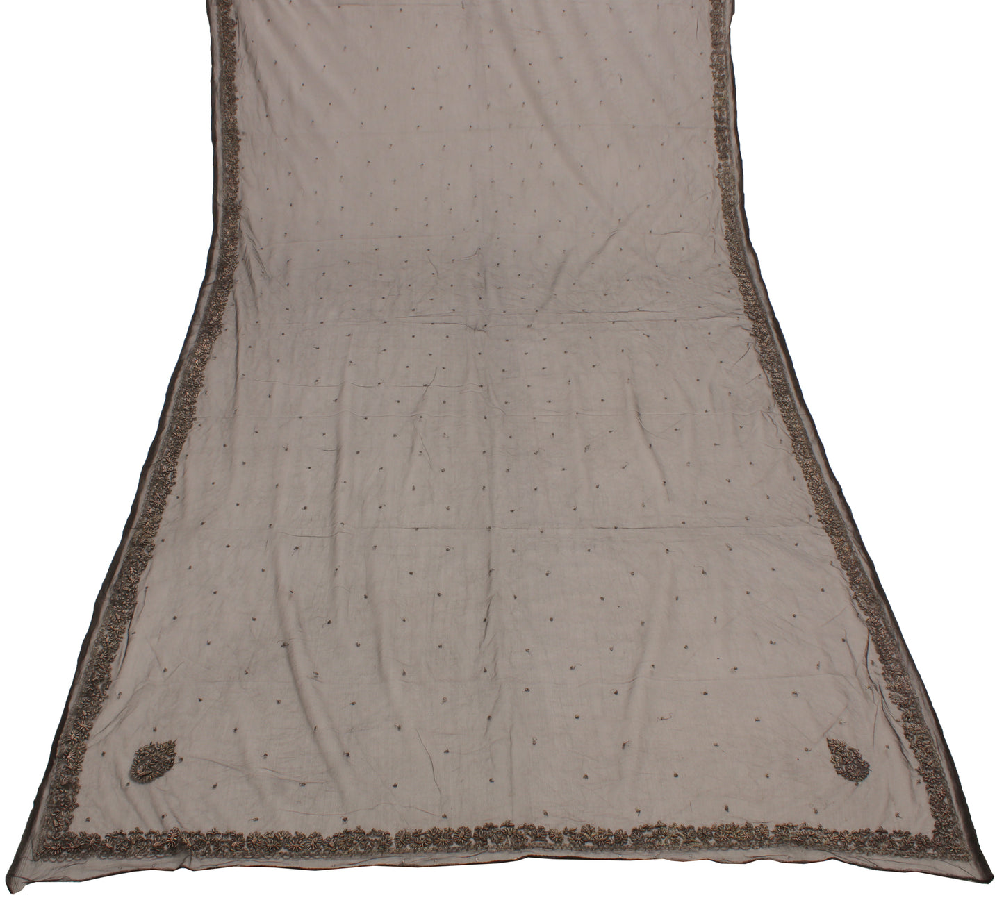 Sushila Vintage Black Indian Dupatta Net Mesh Hand Beaded Long Stole Hijab