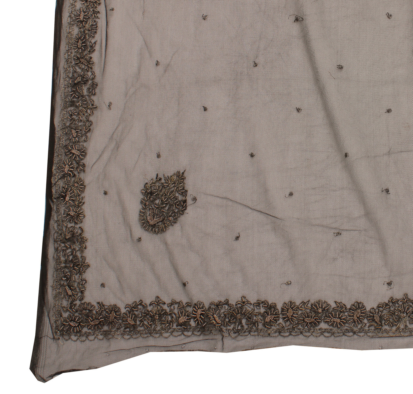 Sushila Vintage Black Indian Dupatta Net Mesh Hand Beaded Long Stole Hijab