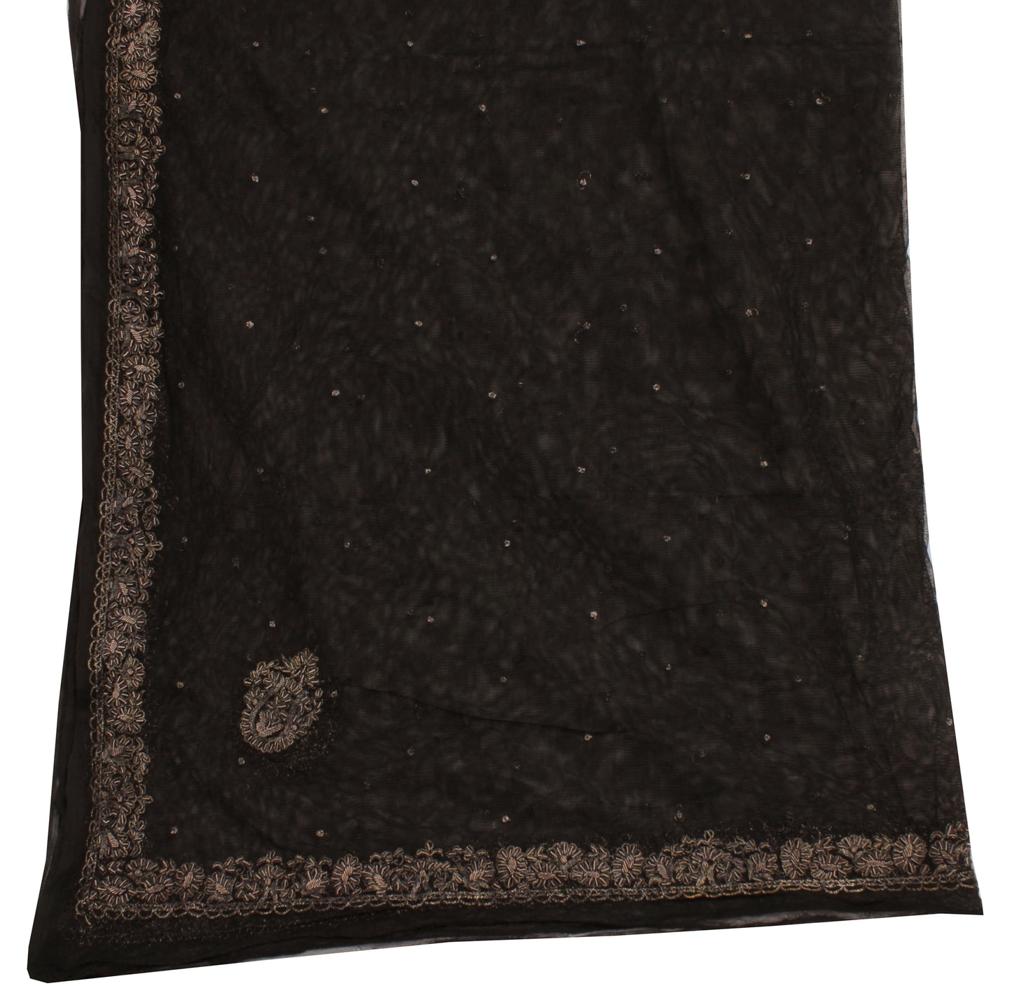 Sushila Vintage Black Indian Dupatta Net Mesh Hand Beaded Long Stole Hijab