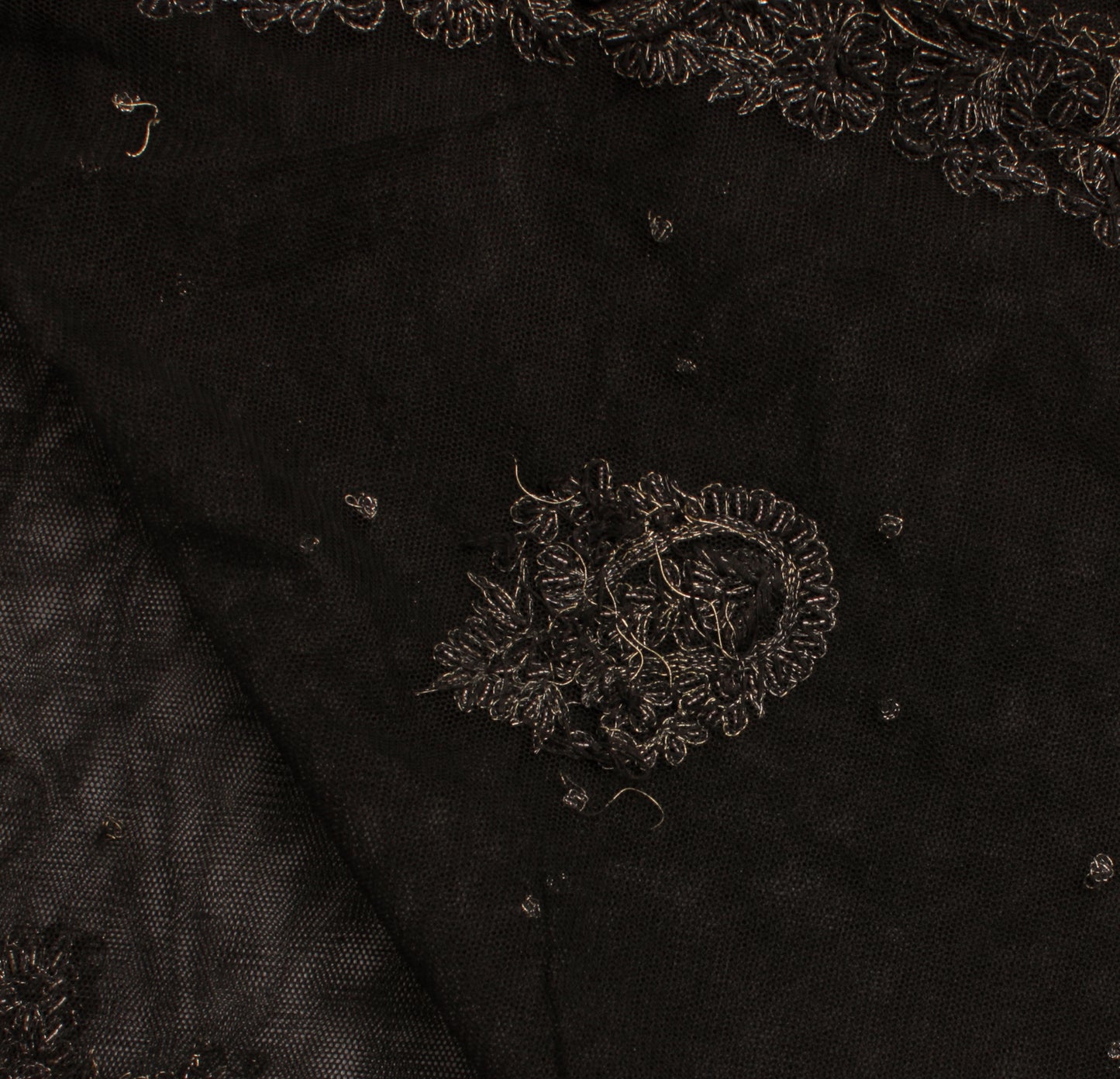 Sushila Vintage Black Indian Dupatta Net Mesh Hand Beaded Long Stole Hijab