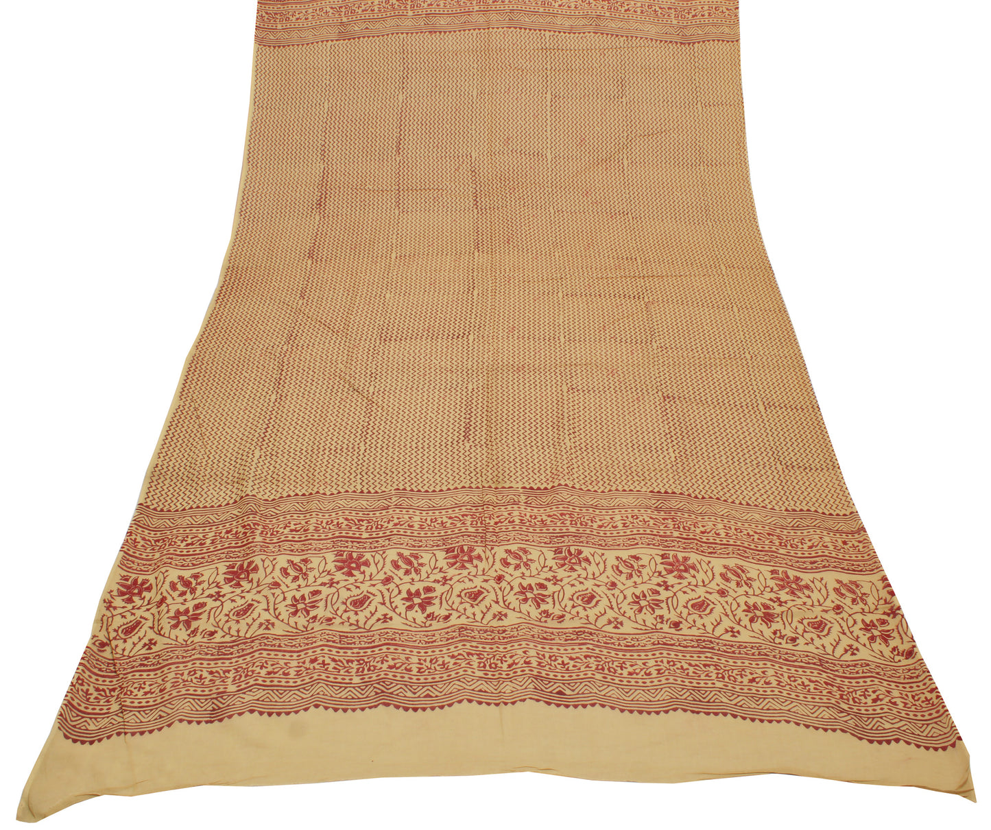 Sushila Vintage Light Brown Indian Dupatta Pure Cotton Printed Long Stole Hijab
