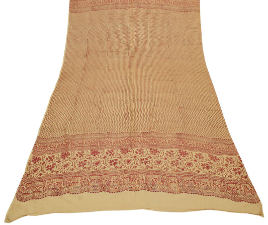 Sushila Vintage Light Brown Indian Dupatta Pure Cotton Printed Long Stole Hijab