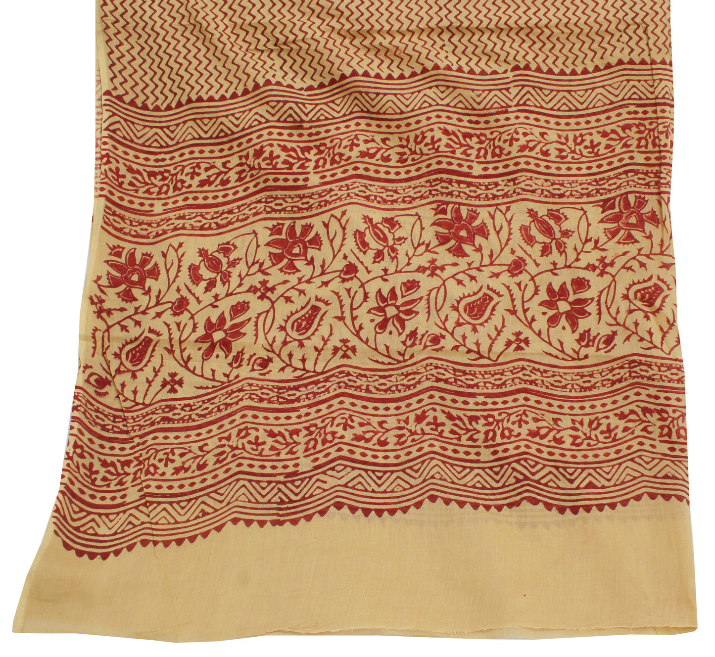 Sushila Vintage Light Brown Indian Dupatta Pure Cotton Printed Long Stole Hijab