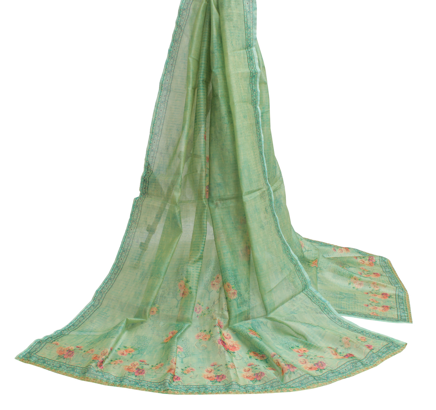 Sushila Vintage Green Dupatta Blend Silk Digital Printed Long Stole Scarves