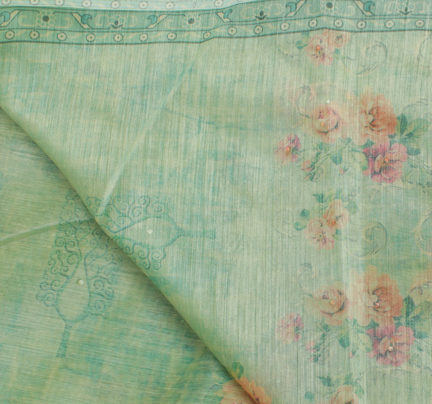 Sushila Vintage Green Dupatta Blend Silk Digital Printed Long Stole Scarves