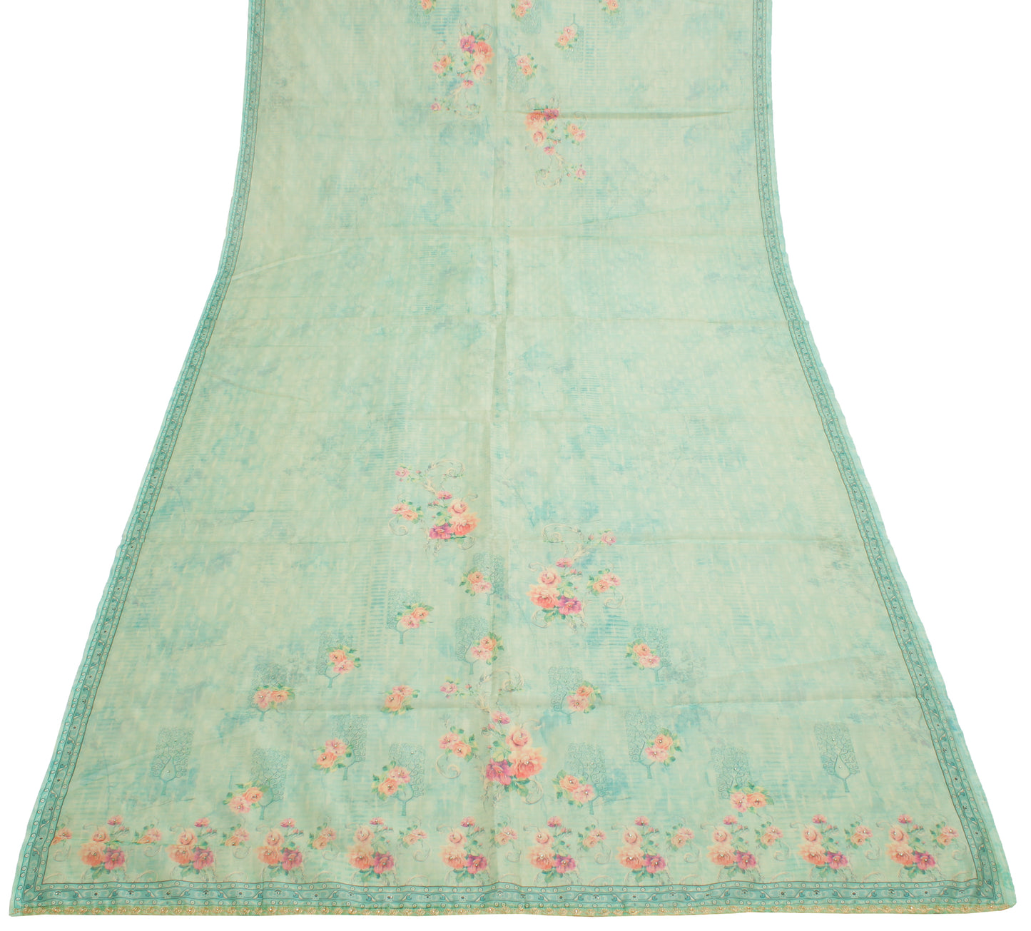 Sushila Vintage Green Dupatta Blend Silk Digital Printed Long Stole Scarves