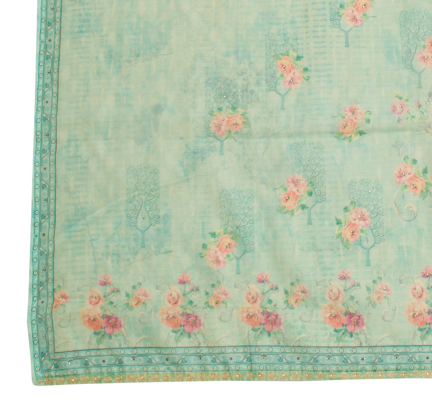Sushila Vintage Green Dupatta Blend Silk Digital Printed Long Stole Scarves