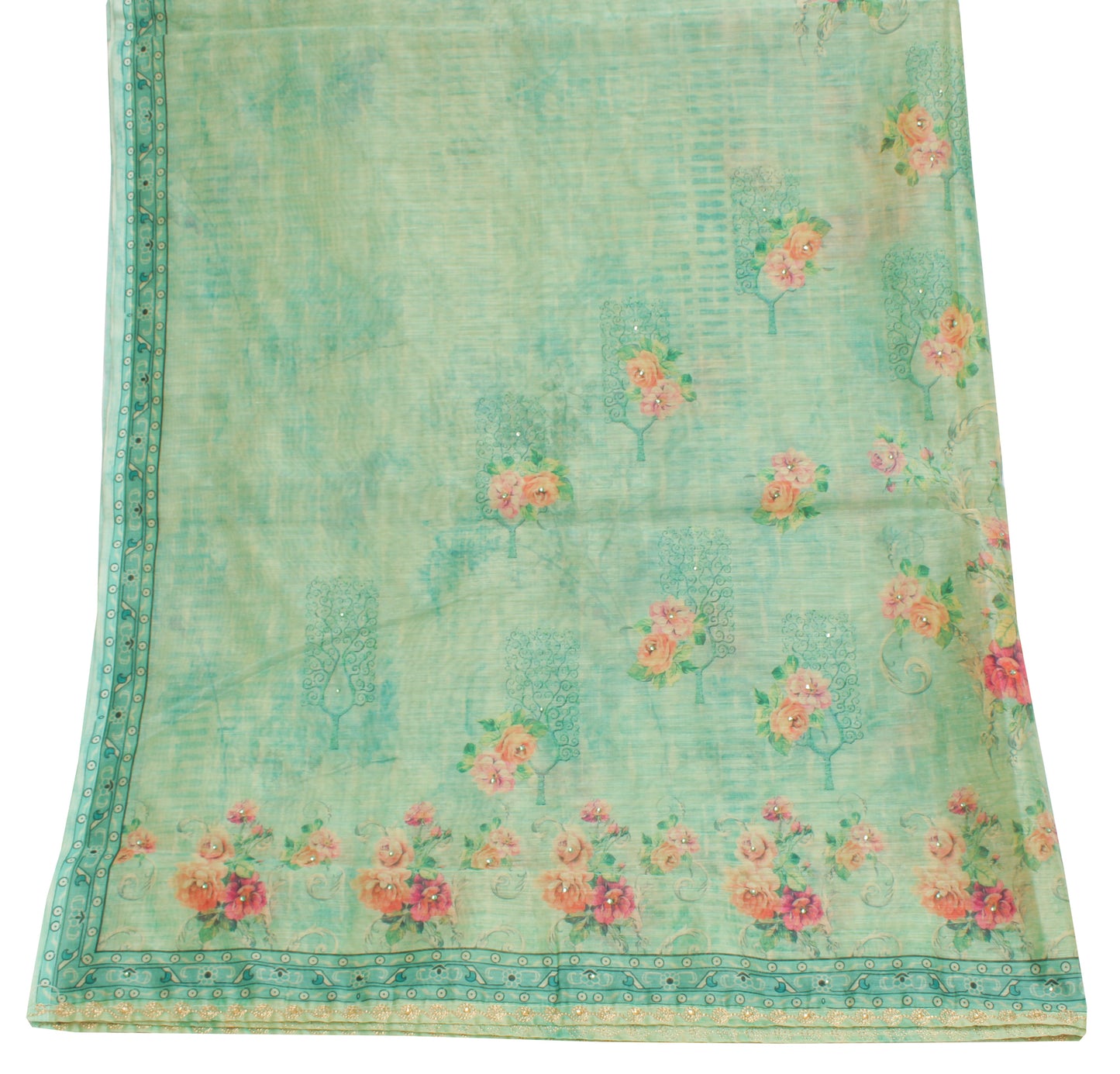 Sushila Vintage Green Dupatta Blend Silk Digital Printed Long Stole Scarves