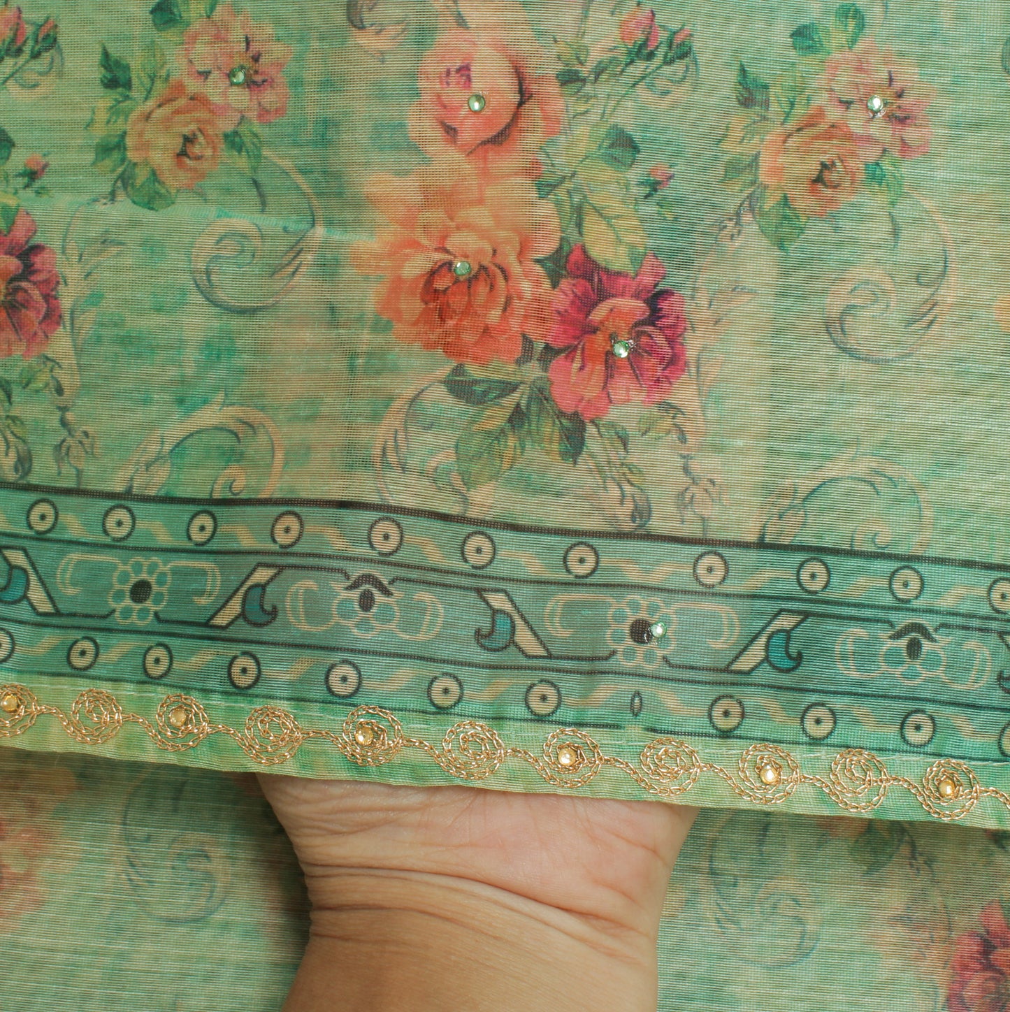 Sushila Vintage Green Dupatta Blend Silk Digital Printed Long Stole Scarves